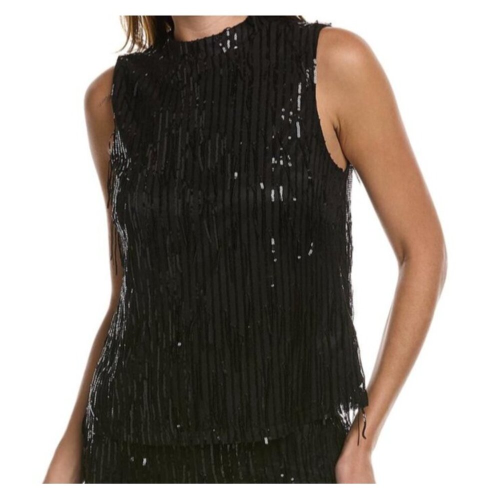 Nanette Lepore Black Sequin‎ Fringe Top Women S Whimsigoth Dark Fairy Date Party
